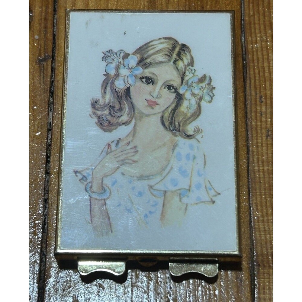 Vintage Pillbox Trinket Box Jewelry Compact 50s 60s Girl Small Pill Bar